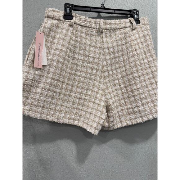 NWT AQUA Tweed Pleated Shorts in Cream and Gold; Women's XL - Picture 3 of 9
